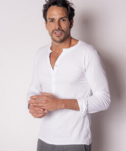 Alternative view of Camiseta Henley Pima Branca